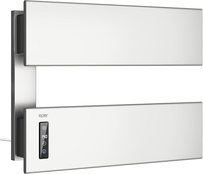 R FLORY Electric Towel Warmer, Wall-Mounted Towel Heater with 2 Bar, Heated Towel Rack with Built-in Timer & Temperature, Waterproof Aluminum Towel Warmers for Bathroom, Plug-in, Brushed Nickel