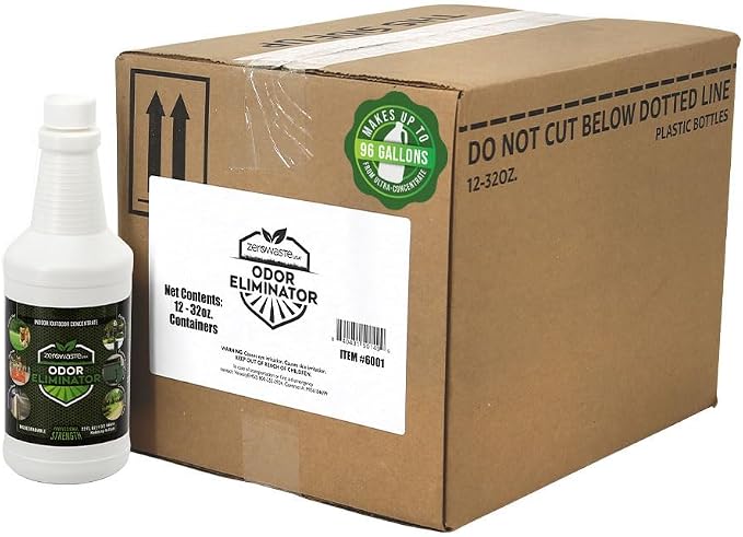 ZERO WASTE USA Odor Eliminator Ultra Concentrate - Commercial Strength Enzyme Cleaner - Eliminates odors from Any Organic Matter - Made in USA - Makes up to 96 Gallons (12-32 fl oz)
