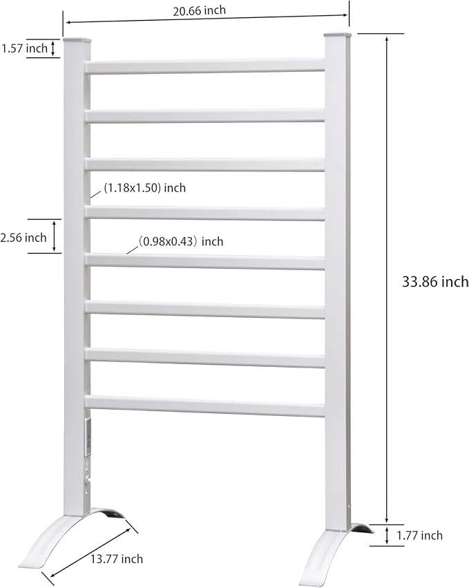 KEG Towel Warmer 8 Bars for Bathroom Freestanding or Wall Mounted Bath Towel Heater Plug-in with Built-in Timer Silver