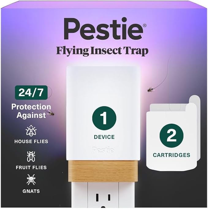 Pestie Fruit Fly Traps for Indoors – Indoor Fly Trap Plug in Light, Gnat Traps for House Indoor, Electric Bug Trap for Kitchen & Home, Plug-in Insect Trap for Fruit Flies (1 Device & 2 Cartridges)