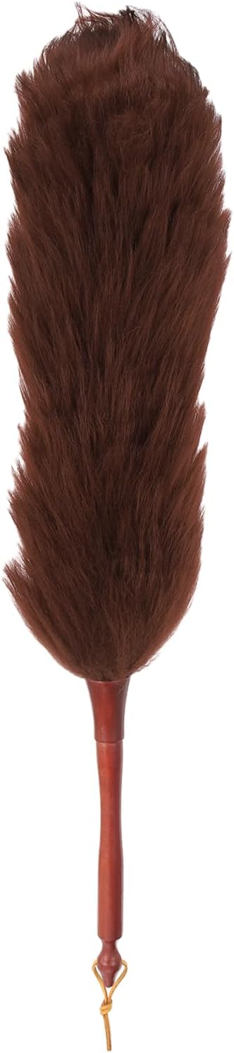 uxcell Wool Duster, 24.4" Natural Feather Cleaner Household Cleaning Duster with Solid Wooden Handle for Cleaning Fans Window Blinds Shelves Furniture, Coffee