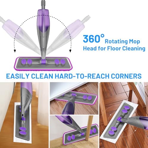 Spray Mop for Hardwood Floor Cleaning with 2 Disposable Refills & 5 Reusable Microfiber Pads