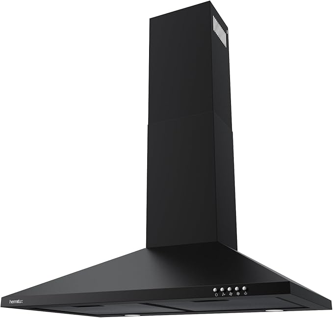 Hermitlux Range Hood 30 inch, Wall Mount Vent Hood for Kitchen with Charcoal Filter, Ducted/Ductless Convertible, Black