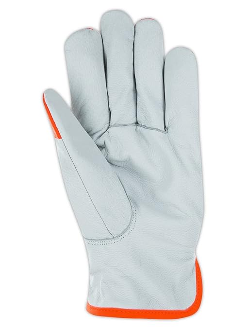 MAGID Cut Resistant Hi-Viz Leather Driver Gloves | Cut Level A5 Work Gloves for Metal Handling, Construction, Agriculture, Materials Handling & Maintenance (1244HV-XS) - White/Orange, Size XS (1 Pair)