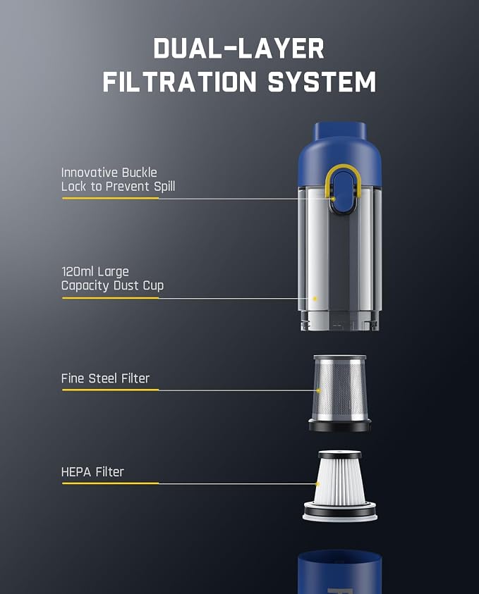 Fanttik Slim V8 Mate Cordless Car Vacuum Suction Power 12000Pa, Portable Mini Vacuum with Flexible Hose and Pet Brush, Type-C Charge, Portable for Car, Office Desk, Keyboards, Blue