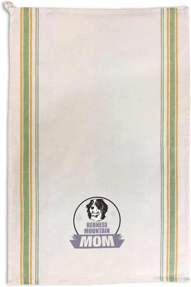 Custom Decor Kitchen Towels Mom Bernese Mountain Dog Pets Dogs Cleaning Supplies Dish Towels Green Stripe Design Only