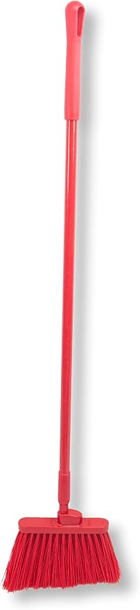 SPARTA 41083EC05 Plastic Color Coded Broom, Unflagged Bristles, Long Broom With Angled Head For Small Debris Cleaning, 56 Inches, Red, (Pack of 12)