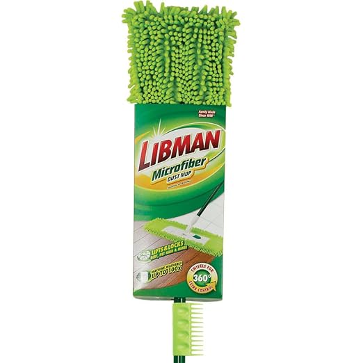 Libman Commercial 195 Microfiber Dust Mop, Steel Handle, 18" Wide, Green Handle and Yellow Pad (Pack of 6)