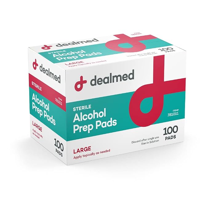 Dealmed Alcohol Prep Pads – 100 Count Large Latex-Free Gamma Sterilized Antiseptic Wipes, Wound Care Products for First Aid Kits, Home, and Medical Facilities