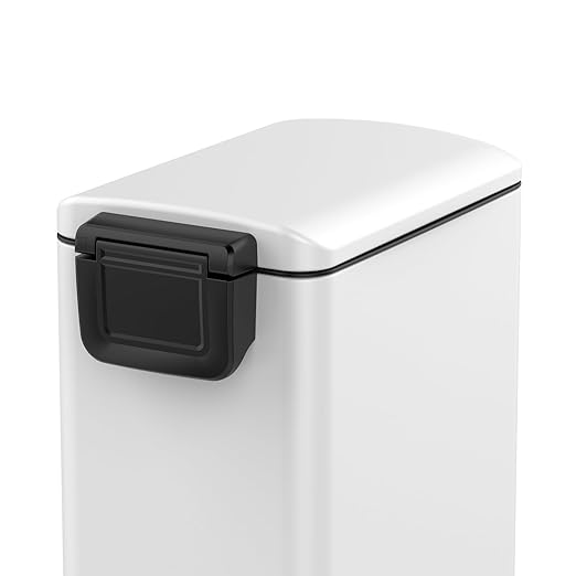 GarveeHome 8 gal Slim Rectangular Stainless Steel Trash Can with Soft Close Lid and Removable Bucket for Kitchen, Bathroom, Office, White