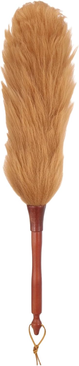 uxcell Wool Duster, 20.5" Natural Feather Cleaner Household Cleaning Duster with Solid Wooden Handle for Cleaning Fans Window Blinds Shelves Furniture, Light Brown
