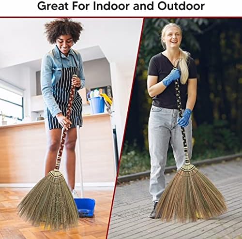 Asian Straw Broom Witch Broom Undecorated Wedding Jumping Broom with Bamboo Stick Handheld Size Handle - Hardwood Floor, Tile Floor Sweeper Housewarming (Black)