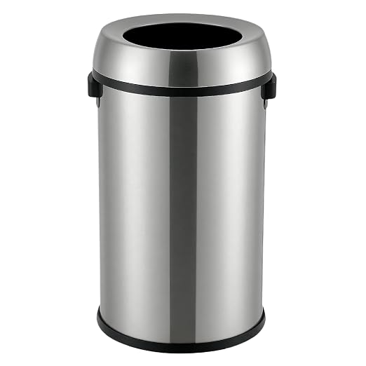 Towallmark 65L/17Gal Heavy Duty Open Top Commercial/Kitchen Trash Can, Fingerprint-Resistant Waste Bin for Office Bedroom Restaurant, Brushed Stainless Steel