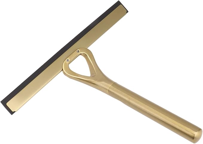 Gold Shower Squeegee Stainless Steel Window Squeegee Bathroom Cleaner Tool, Non Slip Handle, 10-Inch Blade, with Hook for Window, Tiles, Car Glass 22.5x22cm / 8.9x8.7in