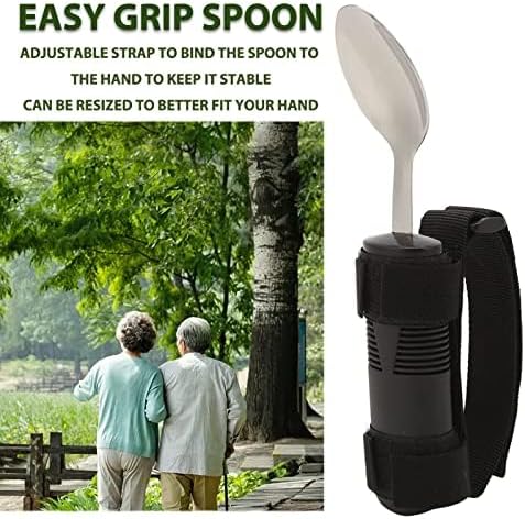 Adaptive Utensil, Supportive Special Supplies Spoon for Hand Tremors, Parkinsons, Arthritis, Elderly, Wide Spoon with Anti Slip Handle and Adjustable Strap