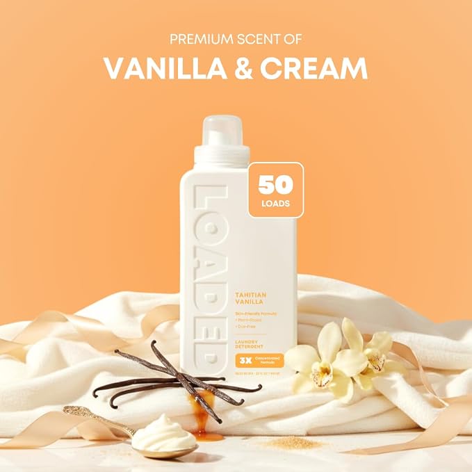 Loaded Laundry Detergent, Luxury Cologne & Perfume Scented | 50 Loads | Vanilla & Cashmere | Skin-Friendly & Plant-Based | Made in USA | 32 oz