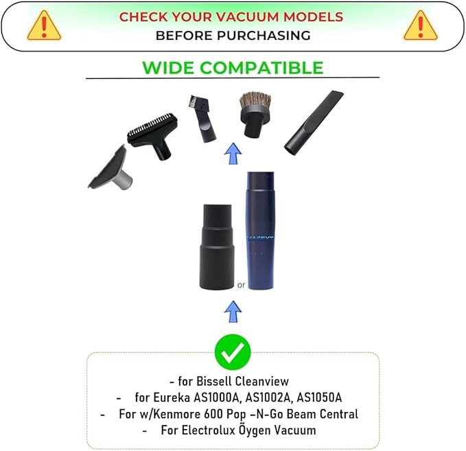 Universal Vacuum Attachments & Brushes Kit - Hardwood Floor Vacuum Brush Head Attachment & Shop-vacs Accessories - Universal Vacuum Hose Adapter Kit & Dryer vent Flexible Crevice Attachment