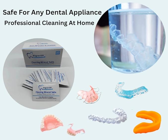 Aligner Cleaning Crystals for Invisalign & Retainers| 50 Daily Use Packets, Removes Stains, Odor & Plaque, Safe for Clear Aligners, Nightguards & Dental Appliances | By AlignerOff