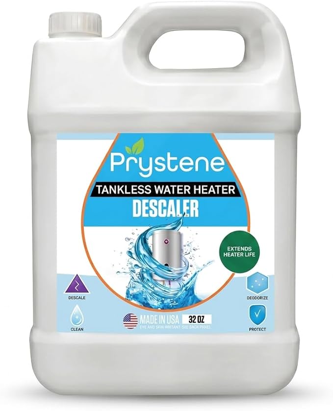 Tankless Water Heater Descaler Solution (32 Fluid Ounces) - Professional-Grade Descaler/Cleaner Restores Heating Efficiency. Easy to Use, Food Grade Ingredients, Biodegradable, Made in USA.