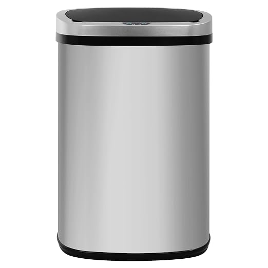 Furniture of America Verbena 13 Gallon Metal Household Trash Can Motion Sensor Lid for Kitchen, Silver