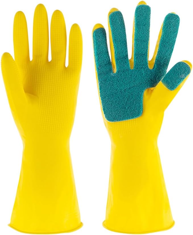 LALAFINA 2 Pairs Latex Gloves Kitchen Dishwashing Gloves Kitchen Latex Gardening Scouring Pad