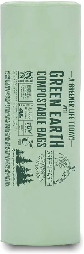 Green Earth Compostable Small Kitchen Food Scrap Trash Bags, Compost Bin Compatible, 3 Gallon, 11.35 Liter, 300-Count, Extra Thick 0.71 Mil, ASTM D6400, BPI (US) & OK Compost Home (EU) Certified