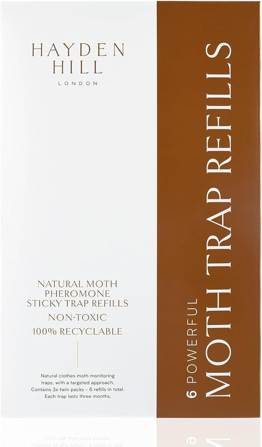 Hayden Hill Moth Traps - Refill Pack (6 Strips in Total) – Odor-Free for Monitoring Clothes Moths & Closets - Moth Phermonones for Clothing Protection