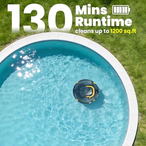 Y20 Robotic Pool Cleaner+Retrieval Hook, Cordless Pool Vacuum for Above Ground & Inground Flat Pools with Dual Motors, 130 Min Runtime, Auto-Parking