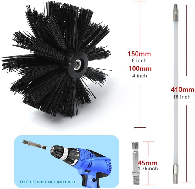 Particle Furnace Cleaning Brush, 4"/6" Brush,Chimney Brush,Dryer Vent Cleaner Kit,Flexible Rods (15PcsRods+1Pcs 4"+1Pcs 6" Brush)