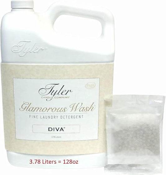 Tyler Candle il, Diva Glam Wash Laundry Detergent, (128 Fl oz) (Pack of 1) /with Dryer Sachet Single Pouch x