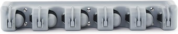 ForHauz Broom Holder with 5 Holding Positions & 6 Hooks, Easy Wall Mount Storage for Organizing Garage or Closet