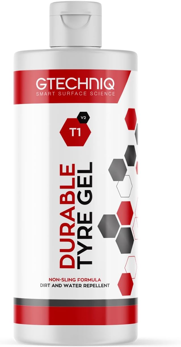 Gtechniq T1 Durable Tire Gel for Car Tire Shine, 33.8 fl oz | Repels Water, Dirt and Grime, Restores Tire Black Finish, Long Lasting New Tire Finish and Shine, Easy to Apply