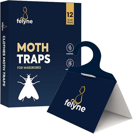 Moth Traps for Wardrobes 12 Pack, Clothes Moth Killer with Pheromone, Clothes Carpet Protection Repellent, Sticky Paper Traps for Moths Treatment by Felyne