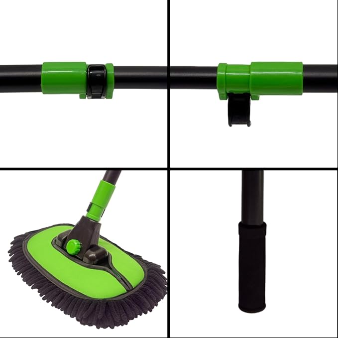 43'' Car Wash Brush with Long Handle Chenille Microfiber Car Wash Kit Mitt Retractable Bent Pole Car Wash Mop for Cars RV Truck Boat (Green-1)