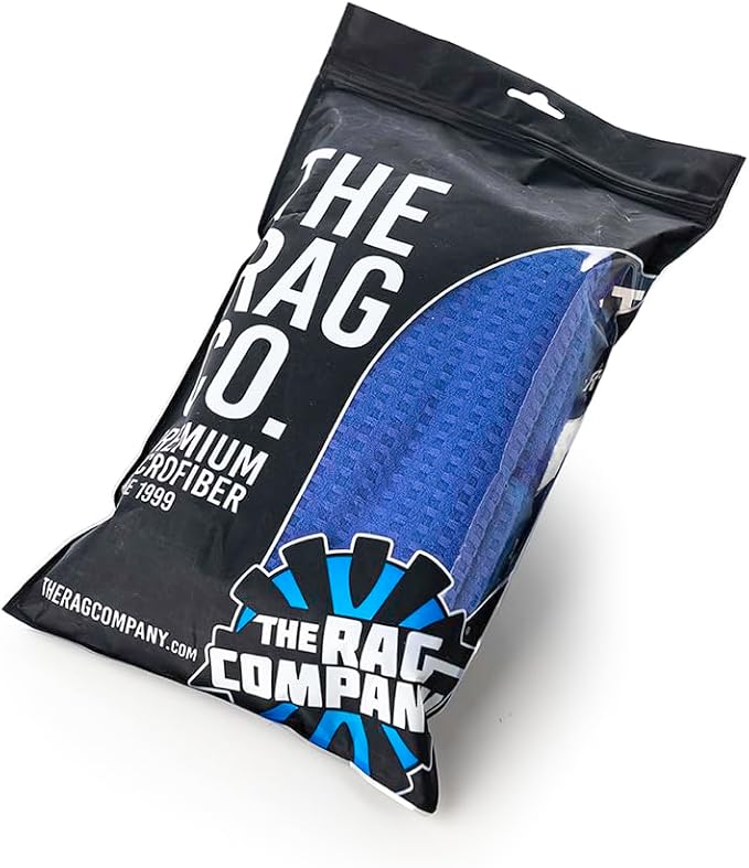 The Rag Company Dry Me A River, Professional Korean 70/30 Blend Microfiber Waffle-Weave Drying & Detailing Towels, Soft Suede Edges, 390 GSM, 16x24 Inches, Royal Blue, 3-Pack