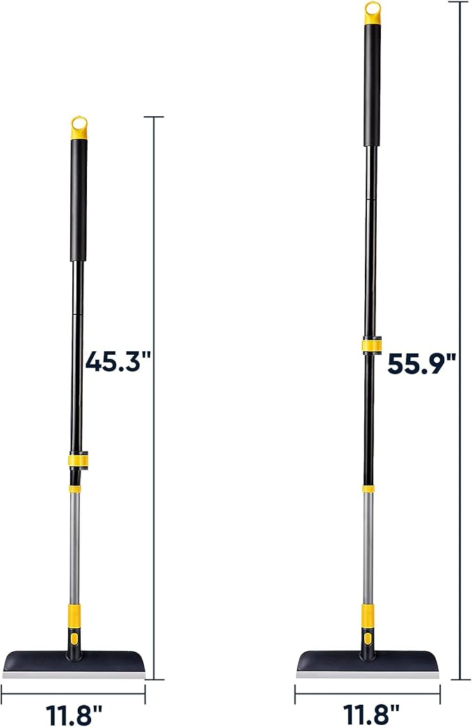 Yocada Floor Squeegee Scrubber and Floor Scrub Brush Set Telescopic Handle for Garage Courtyard Shower Bathroom Pet Hair Fur Floor Marble Glass Tile Water Foam Cleaning