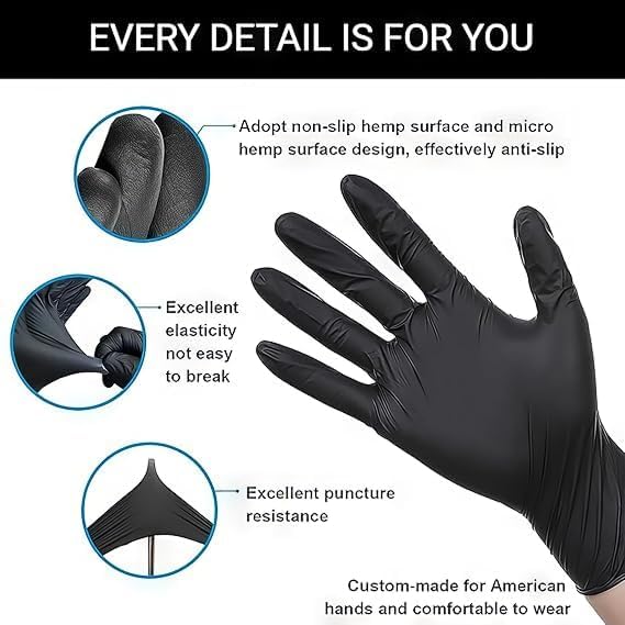 Disposable 5 & 8 Mil Black Nitrile Gloves S-XL – Heavy Duty Latex & Powder-Free – Textured, Chemical-Resistant