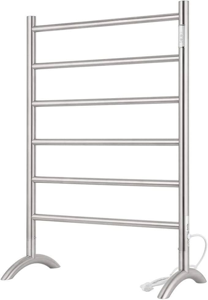 Freestanding Towel Warmer 6 Bars Plug-in Option 3 Working Modes Brushed Stainless Steel 24” W 34” H