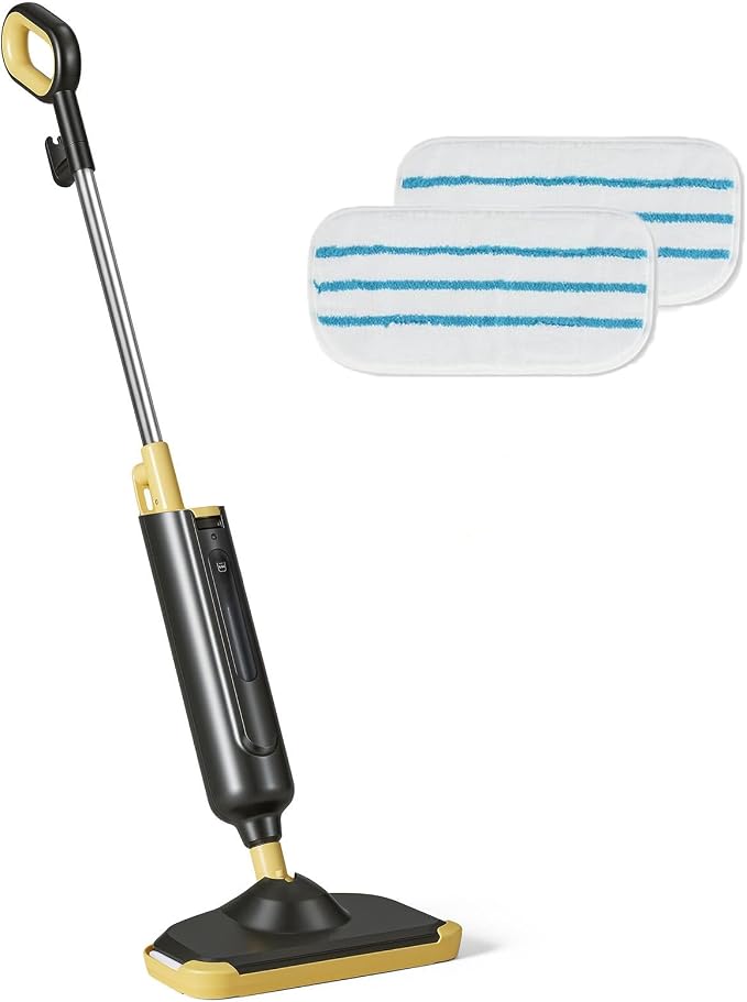 Simple Deluxe Steam Mop for Floor Cleaning, Lightweight Floor Steamer Cleaner Mop - Ideal for Hardwood/Tile/Laminate Floors Carpet, 2 Washable Pad, Black and Yellow