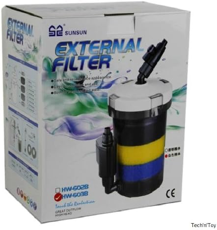 SunSun 3-Stage External Canister Filter for Aquariums & Ponds, 106 GPH Flow, Easy Setup & Maintenance, HW-603B