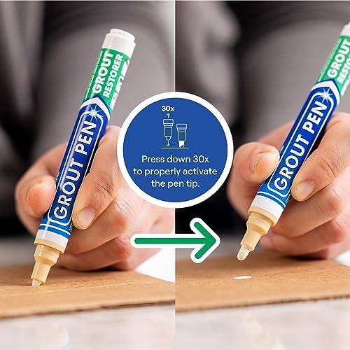 Grout Pen Tile Paint Marker: Cream 1 Pack and 2 Pack with Extra Tips (Narrow, 5mm) - Waterproof Grout Colorant and Sealer Pen to Renew, Repair, and Refresh Tile Grout - Cleaner Floor Pens