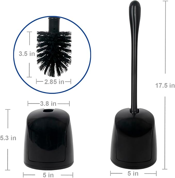 CELOX Toilet Bowl Brush and Holder, Compact Toilet Brush with Breathable Ventilation Stand Base, Bathroom Cleaning Kit, Black, 2 Set