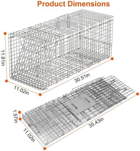 Humane Animal Trap Cage Collapsible Cat Trap Cage Live Animal Rodent Cage with Galvanized Wire for Raccoons Beavers Groundhogs Armadillos