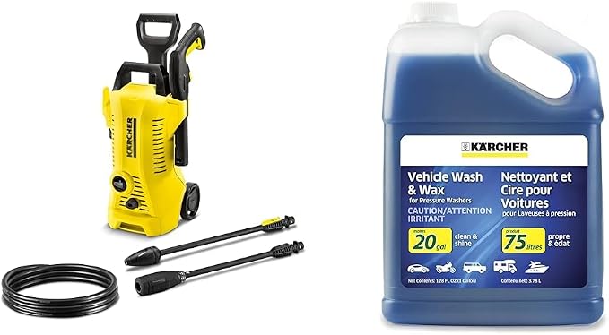 Kärcher 1700 PSI K 2 Electric Pressure Washer Bundle with 26' Hose, 2 Spray Wands, Vehicle Detergent and Wax - 1 Gallon