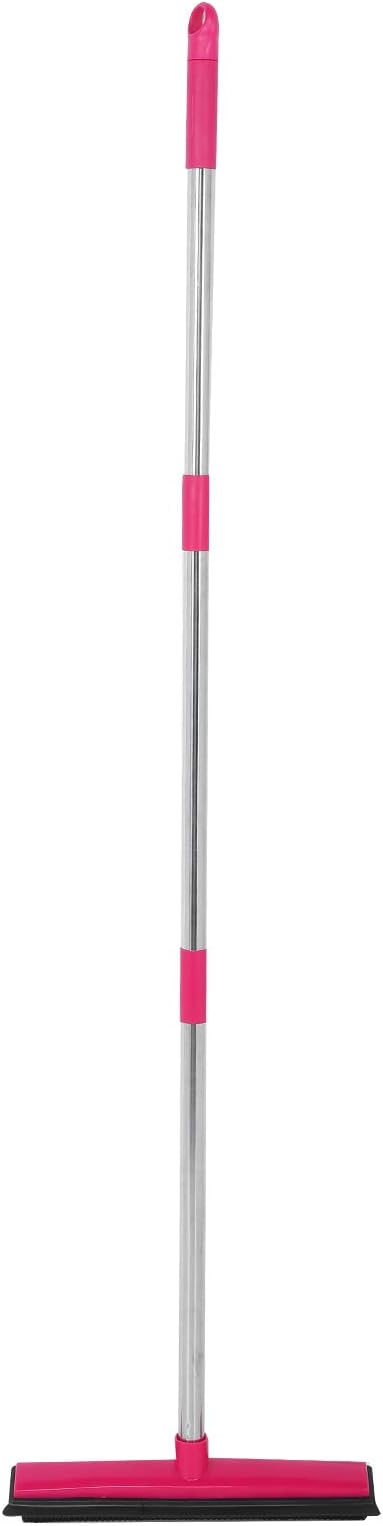 Carpet Hair Removal Broom with 48'' Telescoping Adjustable Handle, Rubber Broom Carpet Rake for Pet Hair Dust Removal Daily Household Cleaning(Pink)