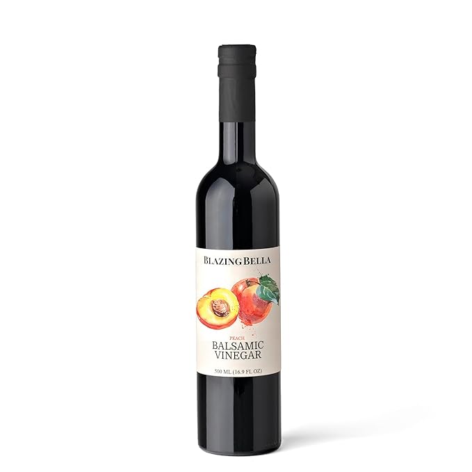 Blazing Bella Peach White Balsamic Vinegar from Modena Italy, Bright and Smooth Premium Finishing Vinegar with Natural Sweetness, Perfect for Salads, Chicken, Cheese and Vegetables, 500ml