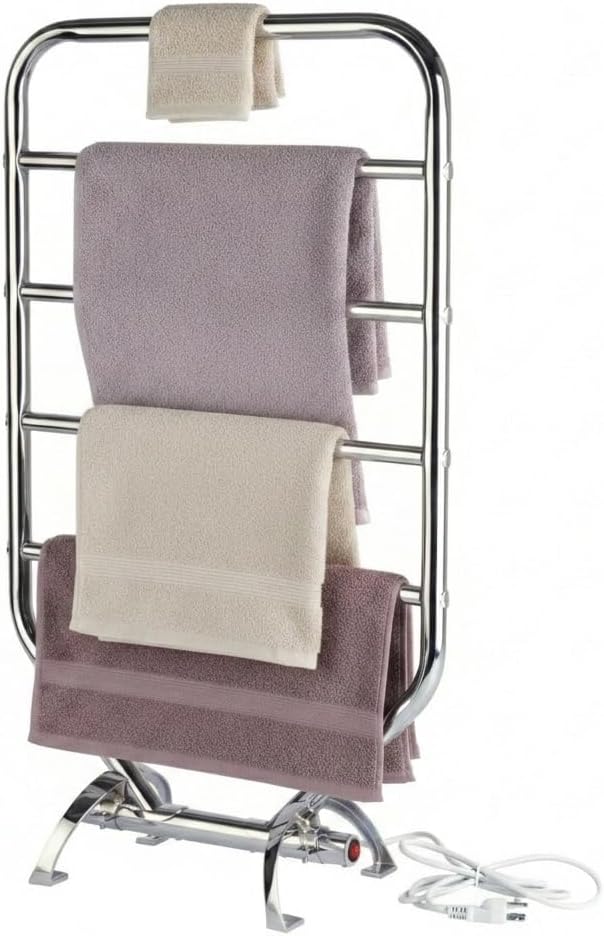 Warmrails Traditional Towel Warmer - Free-Standing or Wall Mounted Towel Warmer Rack for Drying Towels and Garments - 34-Inch Chrome Finish Frame with 4 Bars - Model RTC