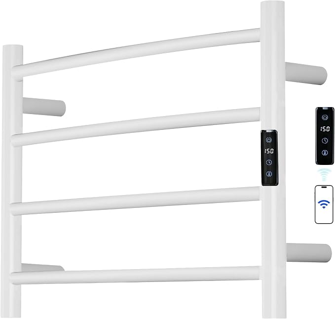 Electric Towel Rack with Voice Control for Alexa & Google Home,TUYA - Wall-Mounted Bathroom Heating Towel Warmer,Plug-in,Stainless Steel Material,16.54x23.62x5.51 in,White,4 Bars