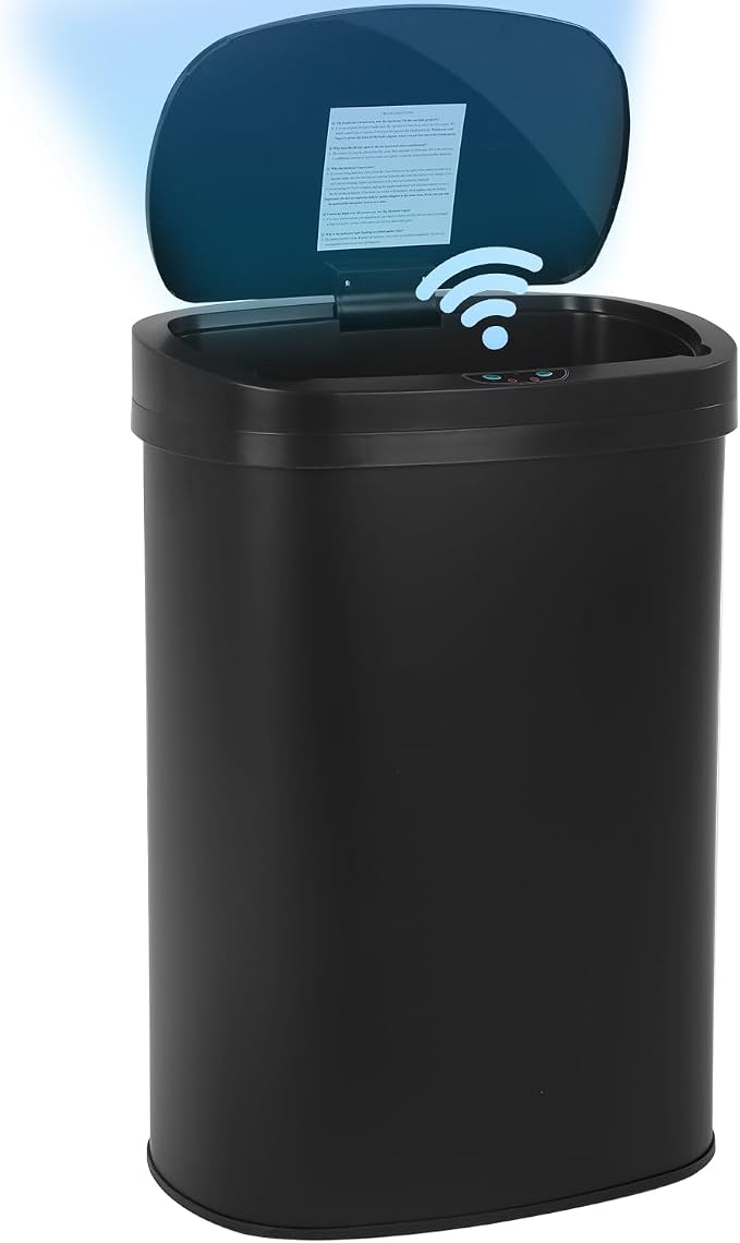 Furniture of America Verbena 13 Gallon Metal Household Trash Can with Motion Sensor Lid for Kitchen, Blue