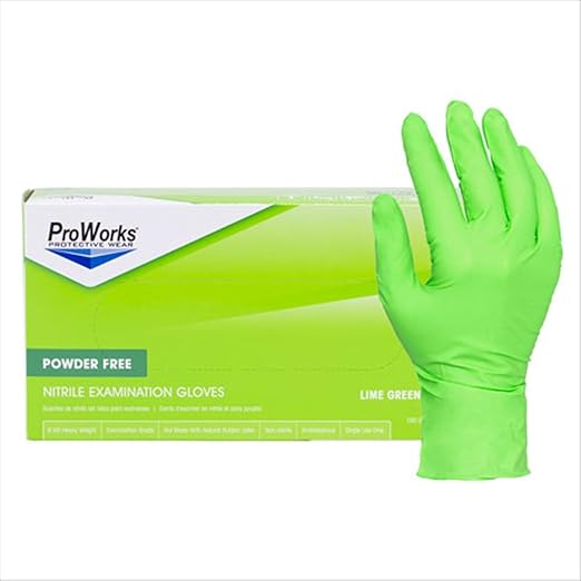 NITRILE POWDER FREE EXAM GLOVES NEON GREEN 10/100-SM